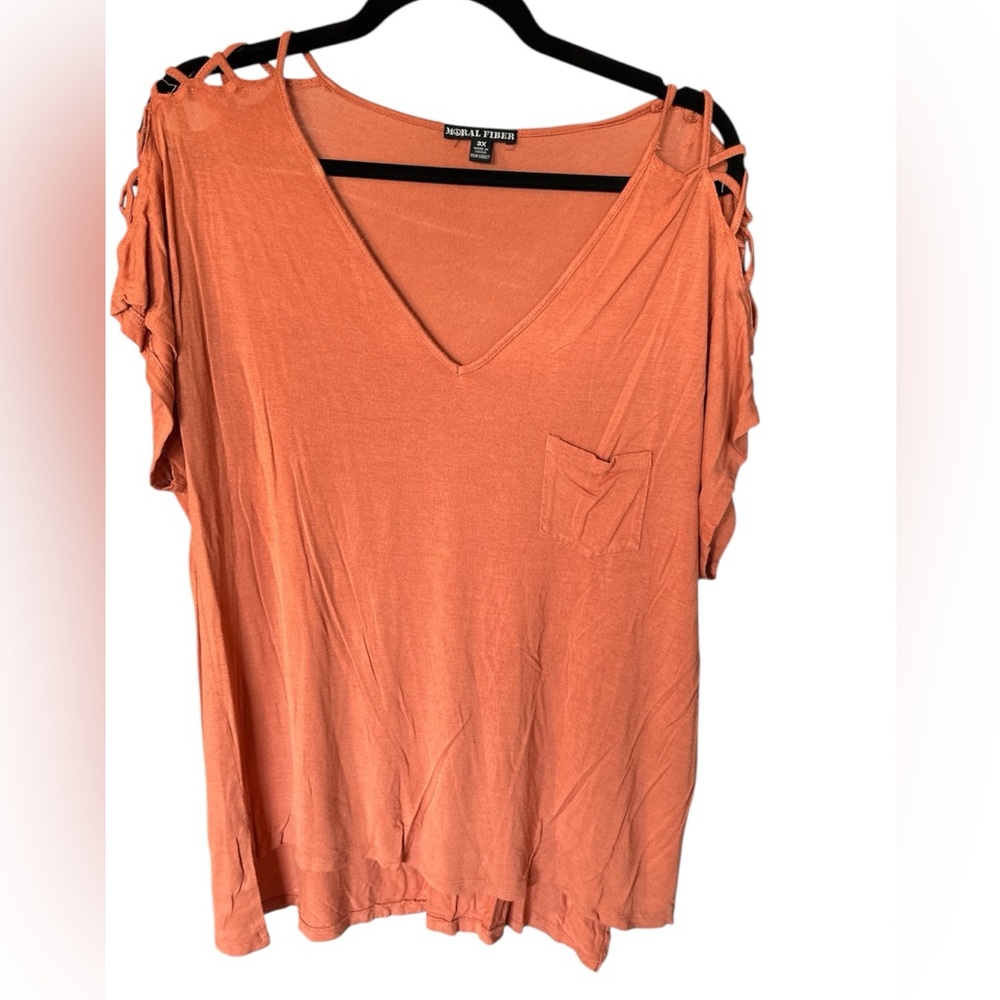 Moral Fiber- Orange Lace-Up Short Sleeve Top